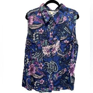 NWT LulaRoe Plus Size Roxanne Sleeveless Tank Shirt Blouse Blue/Purple Floral 3X